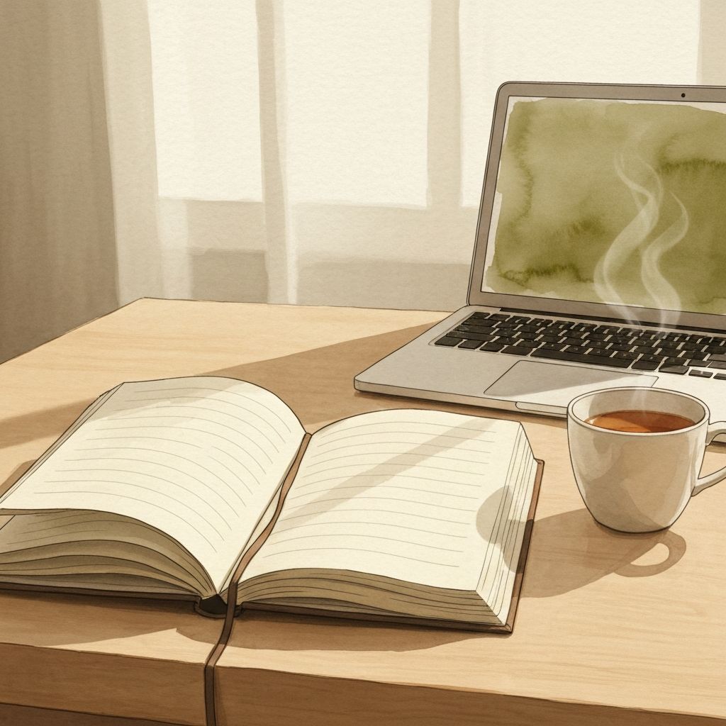 Journal and laptop in a calm reflective setting